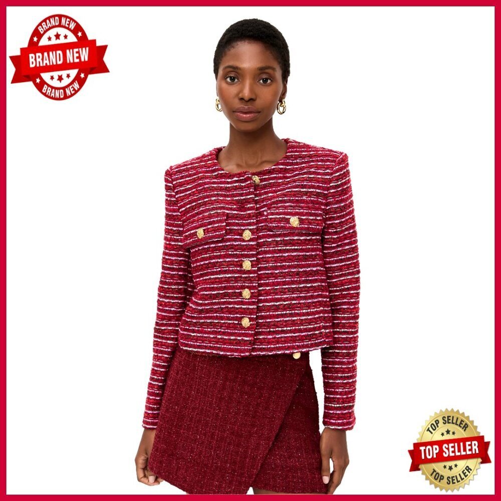 Tweed Jacket with Padded Shoulders, Regular Fit, Dry Clean Only